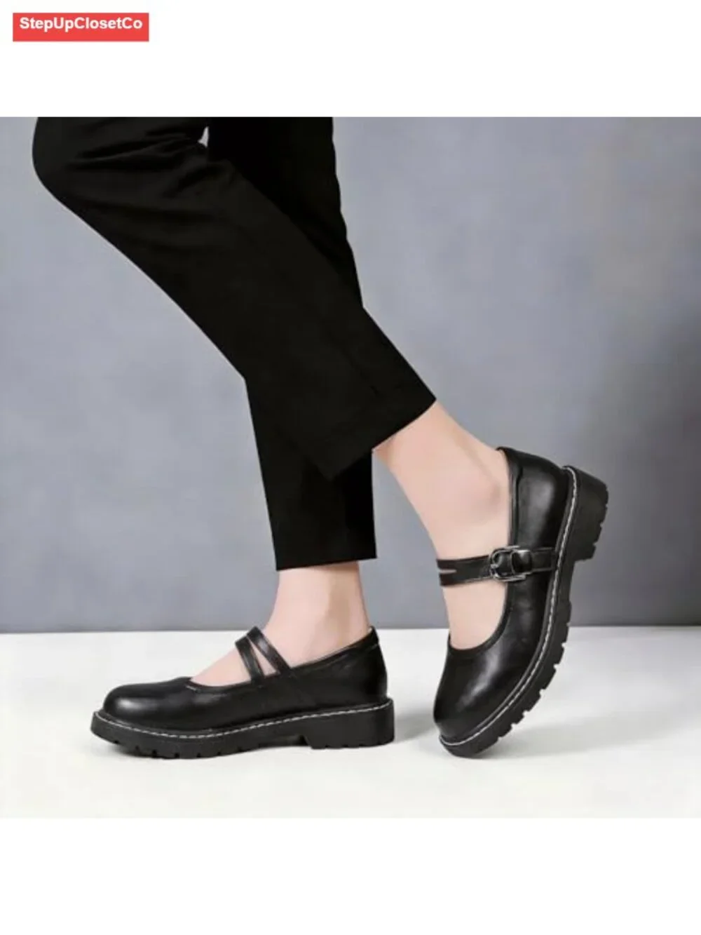 Mary Jane Flats Women Leather Oxfords Non Slip Hook Loop Memory Foam Comfort